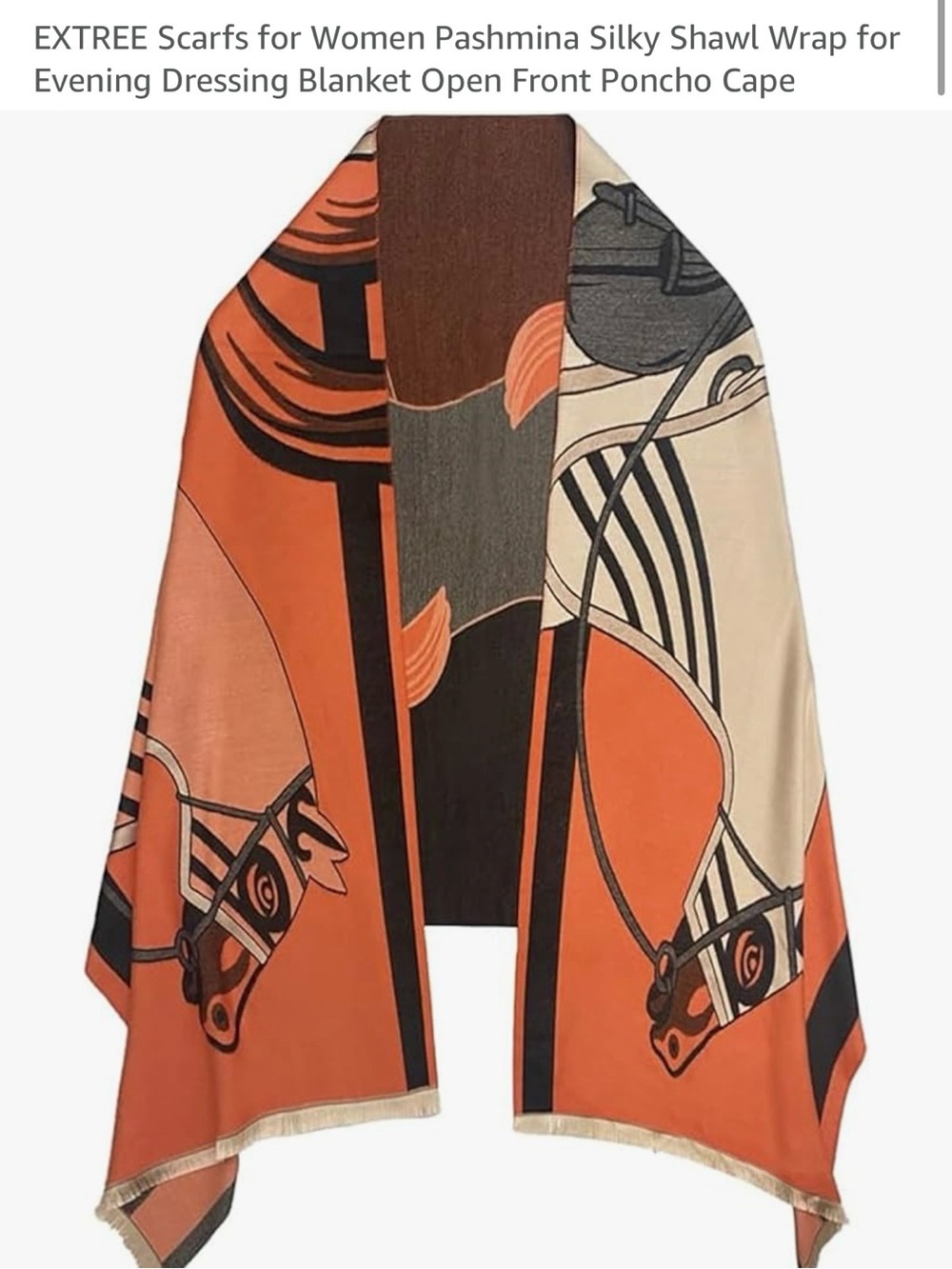Equestrian Horse Print Scarf in Bright Orange and Cream